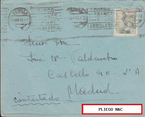 Carta de Sevilla a Madrid del 10 Mayo 1943. Franqueado con sello 925