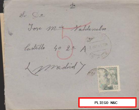 Carta de Palma del Río a Madrid del 3 de Mayo de 1943 con Edifil 925