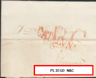 Carta de Barcelona a Villanueva del 21 Julio 1832. Con marca de Barcelona 46 R