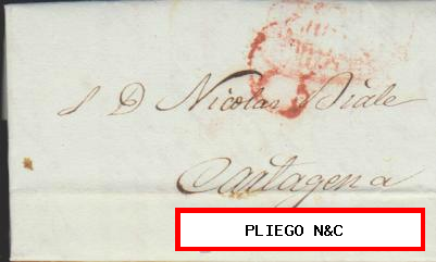 Carta de Lorca a Cartagena del 10 Spt. 1841. Con marca de Lorca 5 R. y porteo 6 R