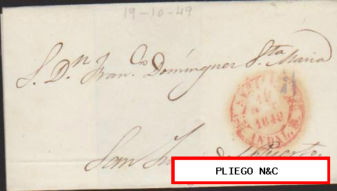 Carta de Sevilla a San Juan del Puerto del 19 Oct. 1849. Con Baeza 29 R