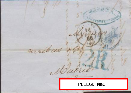 Carta de Bayona a Madrid del 16 Abr. 1856 Fechador de Bayona y marca de porteo