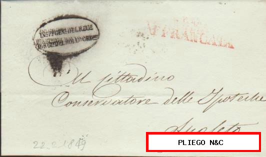 Carta de ? a Spoleto del 22 Febr. 1849. FRANCATA en rojo