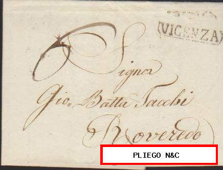 Carta de Vicenza a Roveredo del 27 Ene. 1821. Con marca VICENZA en negro