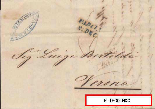 Carta de Padova a Verona del 2 Dic. 1846. Fechador de Padova y al dorso fechador