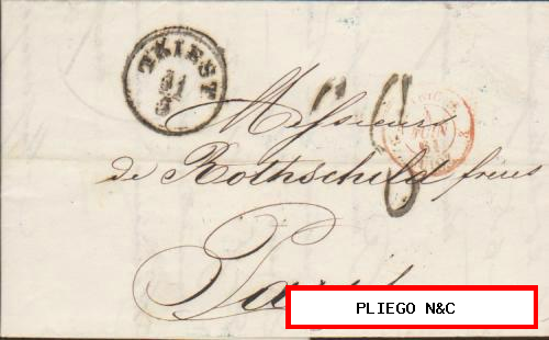 Carta de Triest a París del 31 May. 1861. Con triple fechador de Triest