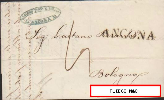 Carta de Ancona a Bologna del 29 Abr. 1846. Con marca de Ancona y fechador