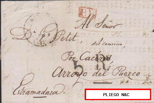 Carta de Bayona a Arroyo del Puerco del 17 Nov. 1841. Fechador de Bayonne. P.P.