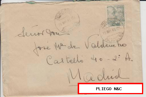 Carta de Palma del Río a Madrid del 13 de Mayo de 1943. Franqueado Edifil 925