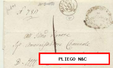 Carta de Macerata a Urbisaglia del 11 Set. 1851. Con marca de Curia Ecclesiastica de