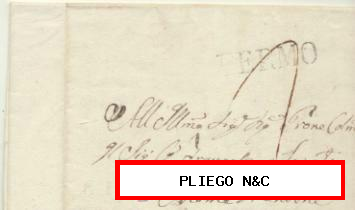 Carta de Fermo a Monteprandone del 12 Febr. 1852? Con marca de Fermo y Fechador