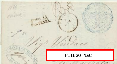 Carta de Osimo a Macerata del 9 Oct. 1866. Con marca y fechador de Osimo