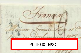 Carta de Villanueva la Serena a París del 14 Abr. 1835. Con marca de porteo 19??