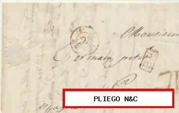 Carta de París a Cáceres del 4 Ago. 1844. Con fechador de París y P.P. en rojo