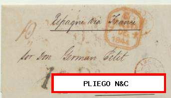 Carta de Londres a Cáceres del 7 Dic. 1844. Con fechador de Londres, de tránsito