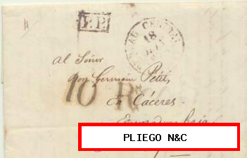 Carta de París a Cáceres del 18 Jun. 1838. Con fechador del Bureau Central y P.P.