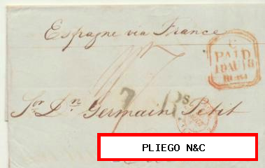 Carta de Londres a Cáceres del 18 Ago. 1840. Con fechador de Londres en rojo