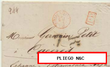 Carta de París a Cáceres del 20 May. 1839. Con fechador del Bureau Central y P.P.
