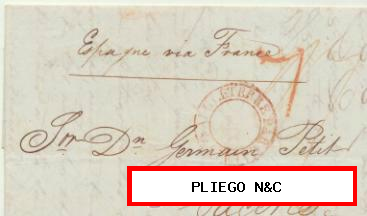 Carta de Londres a Cáceres del 21 Jul. 1837. Con fechador de Londres en dorso
