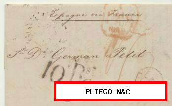 Carta de Londres a Cáceres del 3 Jun. 1842. Con fechador de Londres y de tránsito