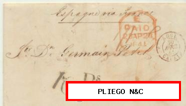 Carta de Londres a Cáceres del 28 Abr. 1841. Con fechador de Londres al dorso