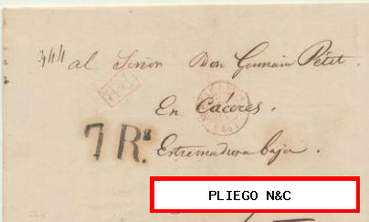 Carta de París a Cáceres del 25 Ene. 1841. Con fechador de Bureau Central, P.P.