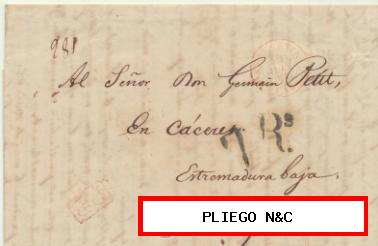 Carta de París a Cáceres del ´14 jun. 1841. Con fechador de Bureau Central, P.P.