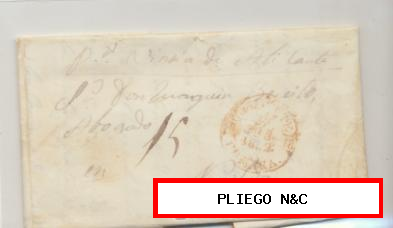 Carta de La Roda a Novelda. Del 7 Jul. 1852. Con Baeza de San Clemente y porteo 15