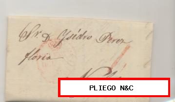 Carta de Valencia a Novelda del 28 Sept. 1838. Con marca 21 r. y porteo 7 R