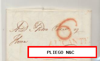Carta de Alicante a Novelda del 18 Oct. 1836. Con marca 10 R. y porteo 6 R