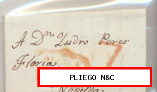 Carta de Alcira a Novelda del 5 Jun. 1835. Con Marca 3 R. y porteo 7 R