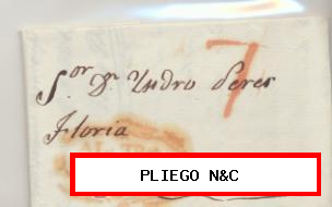 Carta de Alcira a Novelda del 21 Abril 1835. Con marca 3 R. y porteo 7 R