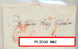 Carta de Valencia a Novelda del 18 Febrero 1836. Con marca 20 R. y porteo 7 R