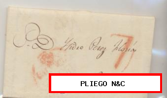 Carta de Valencia a Novelda del 22 Enero 1836. Con marca 20 R. y porteo 7 R