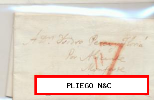Carta de Ollería a Novelda del 5 Febrero de 1836. con marca de porteo 7 R