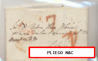 Carta de Novelda a Valencia del 15 Abril. 1843. Con marca de Monforte 2 R. y porteo 7 R