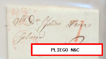 Carta de Valencia a Novelda del 20 Sept. 1842. Con Baeza 23-1 R. porteo 7 R. y al-dorso Baeza de Alicante (Bonito)