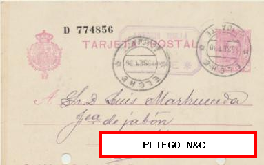 Tarjeta Entero Postal de Elche a Monóvar del 15-9-1930. Edifil 57