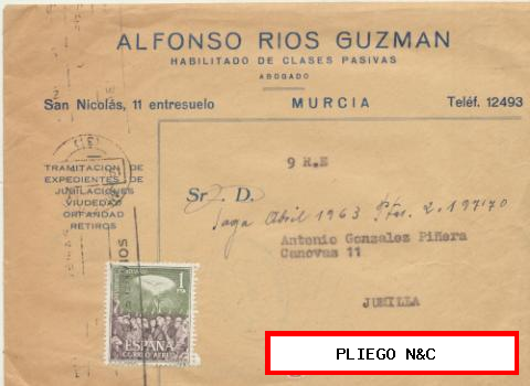 Carta con Membrete de Murcia a Jumilla del 19 Mayo 1963 con Edifil 1523