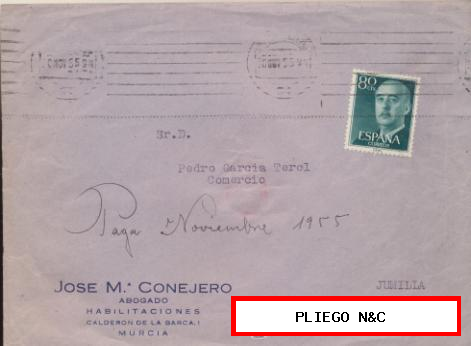 Carta con Membrete de Murcia a Jumilla del 10 Noviembre 1955, con Edifil 1152