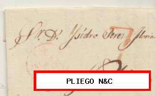 Carta de Valencia a Novelda del 2 Oct. 1838. Con marca de Valencia 32 R. y porteo 7Rojo