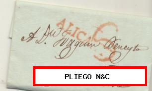 Carta de Alicante a Novelda del 25 Abr. 1839. Con marca 10 R. y porteo 6 Rojo