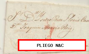 Carta de Alcira a Valencia del 24 mayo 1838. Con marca 3 R. y porteo 7 rojo