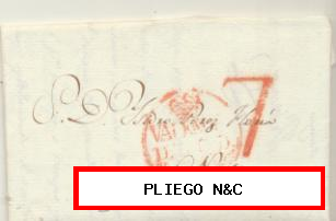 Carta de Valencia a Novelda del 28 Oct. 1835. Con marca 20 R. y porteo 7 R