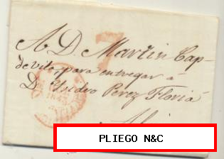 Carta de Valencia a Alcira del 14 Oct. 1843. con Baeza 23 R. y porteo 7 R