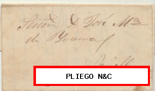 Carta sin franqueo de Villafranca a Sevilla. del 31 de Enero de 1856. La carta va dirigida a Don José [-]