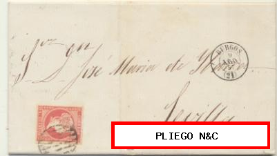Carta de Burgos a Sevilla del 9 Agos. 1857. Franqueada con Edifil 48, matasellado con parrilla negro