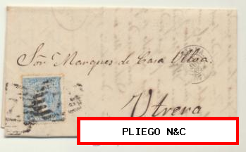 Carta de Sevilla a Utrera del 25 Jul, 1866. Franqueado con Edifil 81, matasellado con doble parrilla