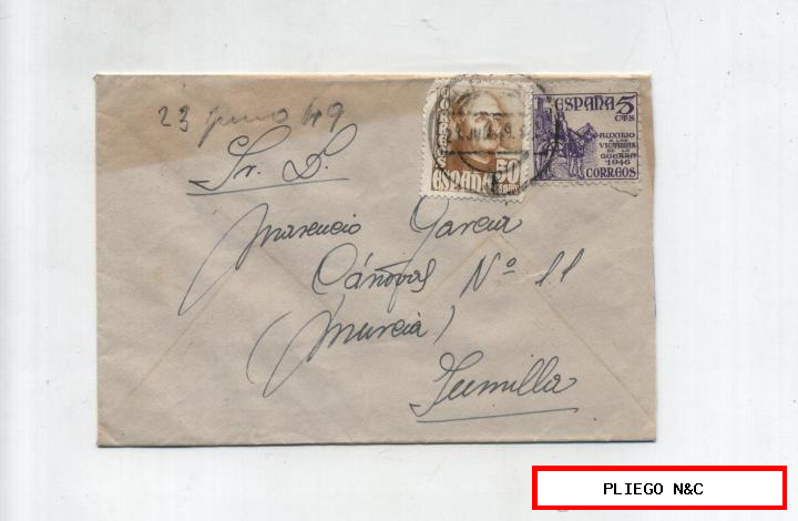 Carta de Albacete a Jumilla del 21 Jun. 1949. Con Edifil 1022 y 1062