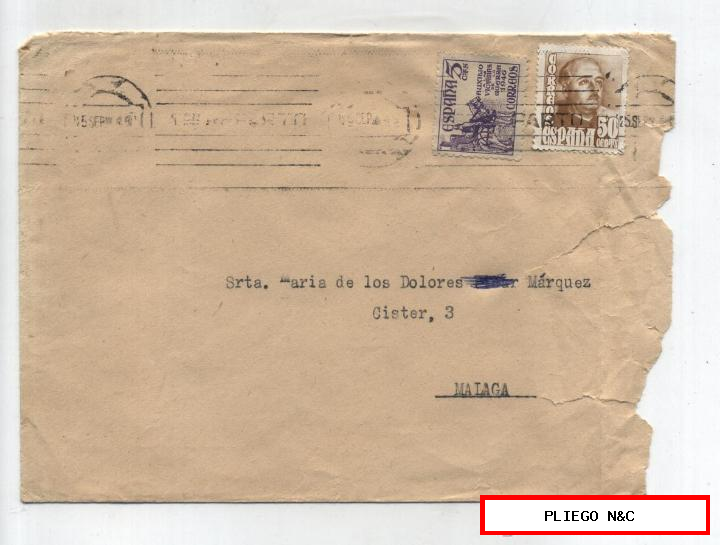 Carta de Sevilla a Málaga del 25 Sept. 1949. con Edifil 1022 y 1062